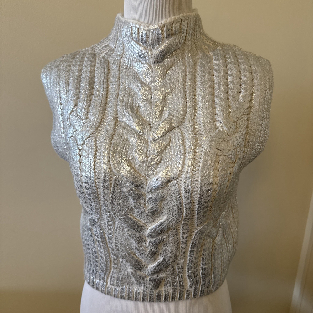 Zara Metallic Ivory Cable Knit Sweater Medium NWOT - Picture 4 of 5